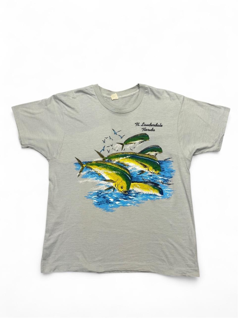 Vintage 80s Screen Stars Ft Lauderdale Florida Mahi Mahi dolphin fish tee grey M